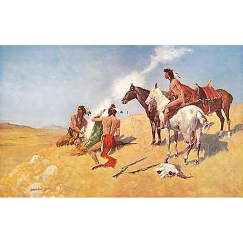 The Smoke Signal Black Modern Wood Framed Art Print by Remington, Frederic