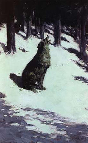 Voice Of The Hills White Modern Wood Framed Art Print with Double Matting by Remington, Frederic