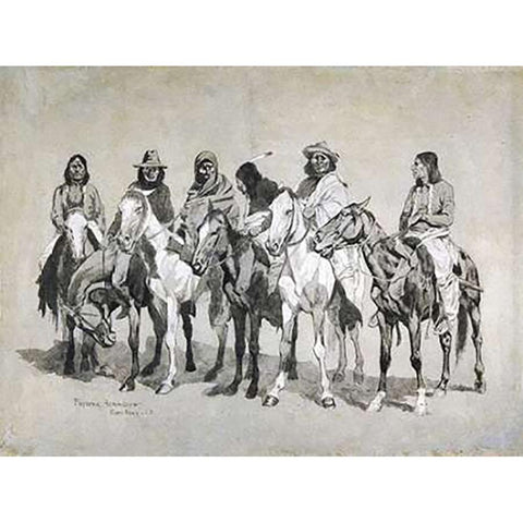 Waiting For The Beef Issue Gold Ornate Wood Framed Art Print with Double Matting by Remington, Frederic
