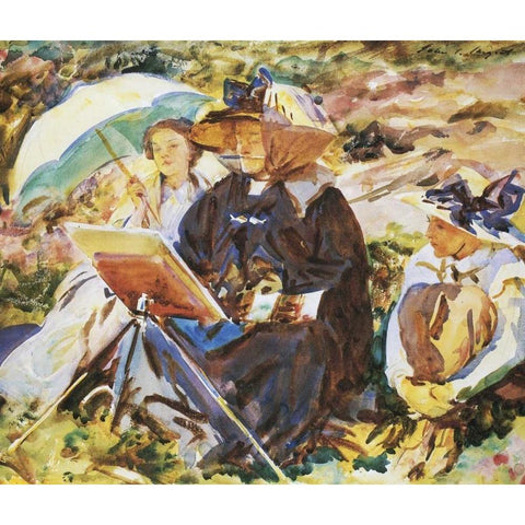 Simplon Pass, the Lesson Black Modern Wood Framed Art Print with Double Matting by Sargent, John Singer
