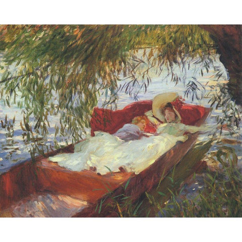 Two Women Asleep under the Willows Black Modern Wood Framed Art Print with Double Matting by Sargent, John Singer