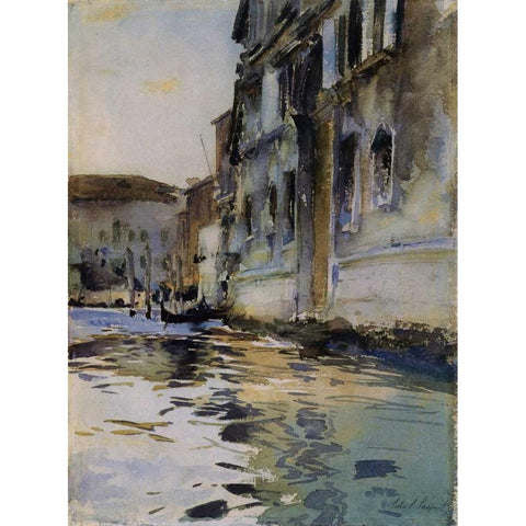 Venetian Canal; Palazzo Contarini degli Scrigni Black Modern Wood Framed Art Print with Double Matting by Sargent, John Singer