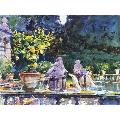 Villa de Marlia: a Fountain, 1910 Gold Ornate Wood Framed Art Print with Double Matting by Sargent, John Singer