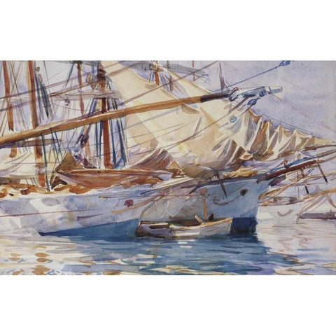 Yachts at Anchor, Palma de Majorca, 1912 White Modern Wood Framed Art Print by Sargent, John Singer