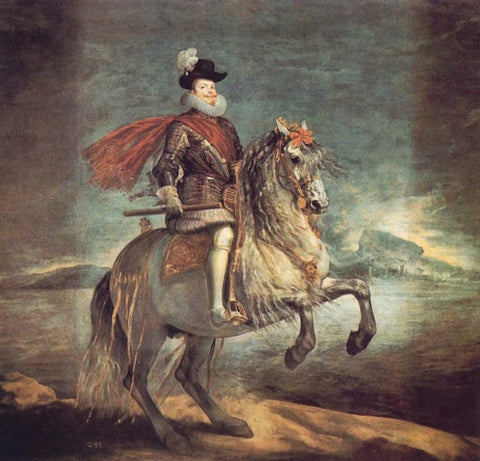 Philip III On Horseback White Modern Wood Framed Art Print with Double Matting by Velazquez, Diego