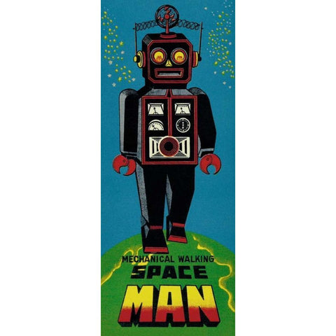 Mechanical Walking Spaceman Black Modern Wood Framed Art Print by Retrobot