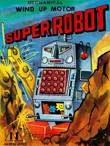 Super Robot White Modern Wood Framed Art Print with Double Matting by Retrobot