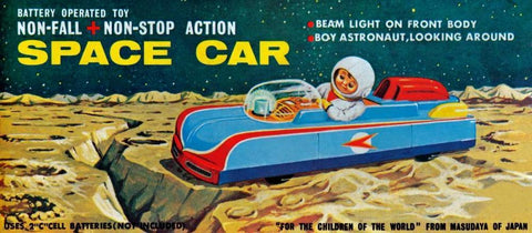 Space Car White Modern Wood Framed Art Print with Double Matting by Retrobot