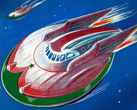 UFO White Modern Wood Framed Art Print with Double Matting by Retrobot