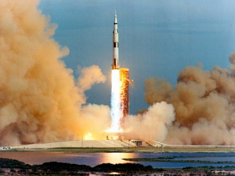 Launch of the Apollo 15 Mission to the Moon, 1971 White Modern Wood Framed Art Print with Double Matting by NASA