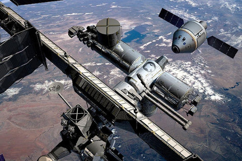 Orion Preparing to Dock with ISS, Project Constellation Black Ornate Wood Framed Art Print with Double Matting by NASA