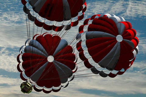Orion descending by parachute on re-entry to Earth, Project Constellation Black Ornate Wood Framed Art Print with Double Matting by NASA