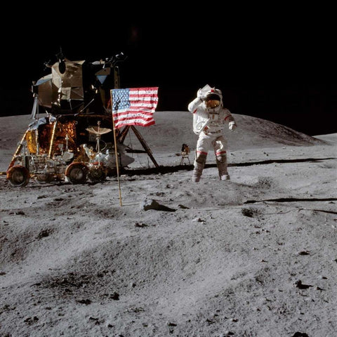 Moonwalk, Apollo 16, 1972 Black Modern Wood Framed Art Print with Double Matting by NASA
