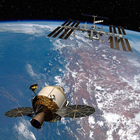 Orion Docking at the International Space Station, Project Constellation Black Ornate Wood Framed Art Print with Double Matting by NASA
