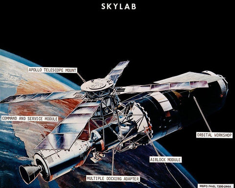 Skylab Components: Conceptual Drawing, 1974 Black Ornate Wood Framed Art Print with Double Matting by NASA