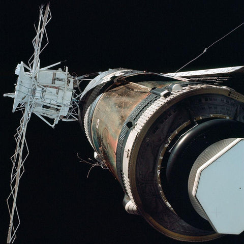 Skylab 1 Orbital Workshop, Viewed from Skylab 2 Command Module, 1973 Black Modern Wood Framed Art Print by NASA