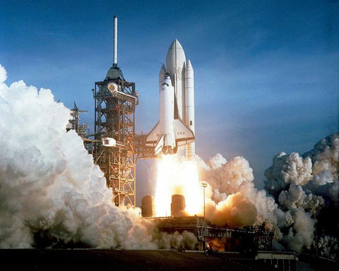 Launch of the First Flight of Space Shuttle Columbia, 1981 Black Ornate Wood Framed Art Print with Double Matting by NASA