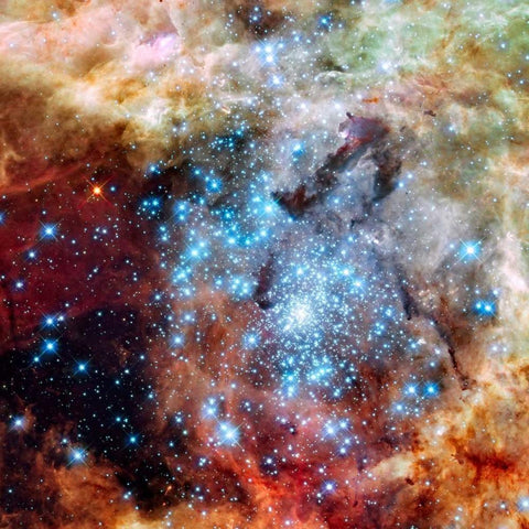 Merging Clusters in 30 Doradus Black Modern Wood Framed Art Print by NASA