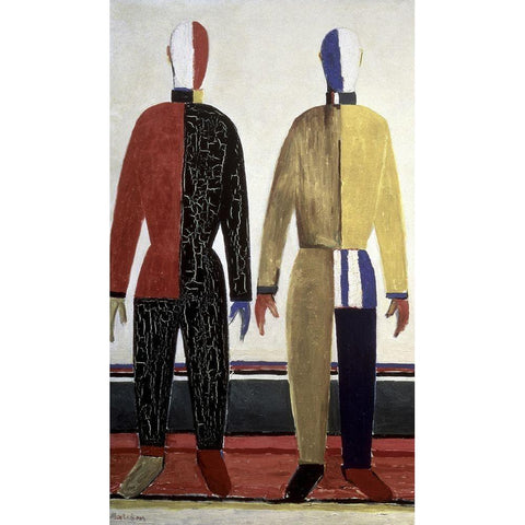 Sportsmen (left) Black Modern Wood Framed Art Print by Malevich, Kazimir
