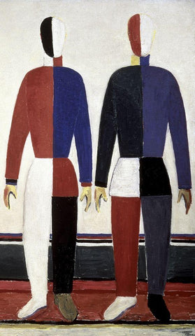 Sportsmen (right) White Modern Wood Framed Art Print with Double Matting by Malevich, Kazimir