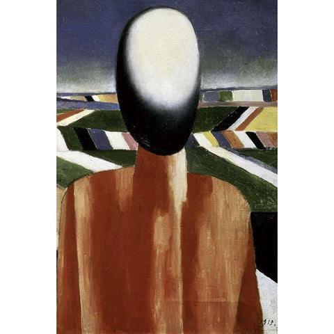 Two Farmers (right) Black Modern Wood Framed Art Print with Double Matting by Malevich, Kazimir