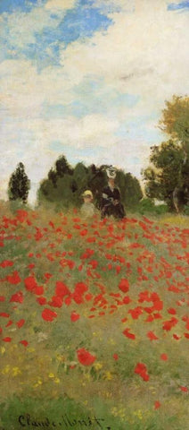 Field Of Poppies - Les Coquelicots 1873 - left White Modern Wood Framed Art Print with Double Matting by Monet, Claude