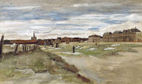 Bleachery at Scheveningen White Modern Wood Framed Art Print with Double Matting by Van Gogh, Vincent