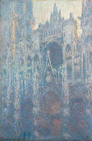 The Portal of Rouen Cathedral in Morning Light White Modern Wood Framed Art Print with Double Matting by Monet, Claude