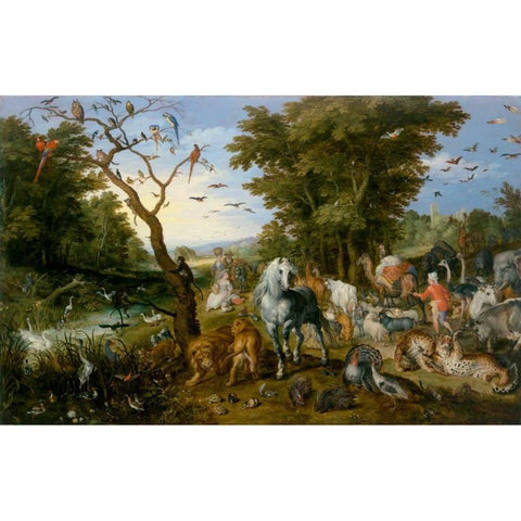 The Entry of the Animals into Noahs Ark Black Modern Wood Framed Art Print with Double Matting by Jan Brueghel the Elder