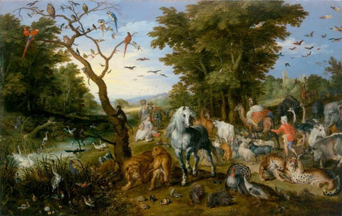 The Entry of the Animals into Noahs Ark White Modern Wood Framed Art Print with Double Matting by Jan Brueghel the Elder