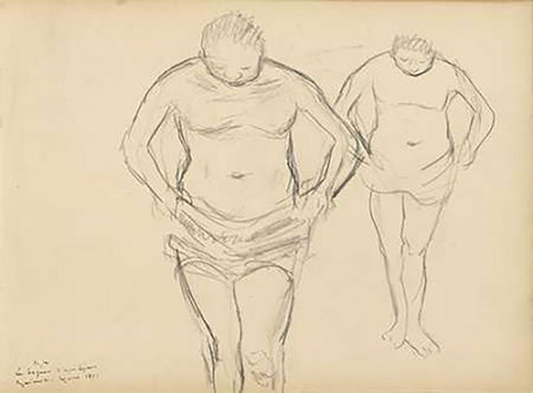Copies of Cezannes Bathers White Modern Wood Framed Art Print with Double Matting by Degas, Edgar