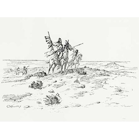 The Indian of the Plains as he was, 1899 Black Modern Wood Framed Art Print with Double Matting by Russell, Charles