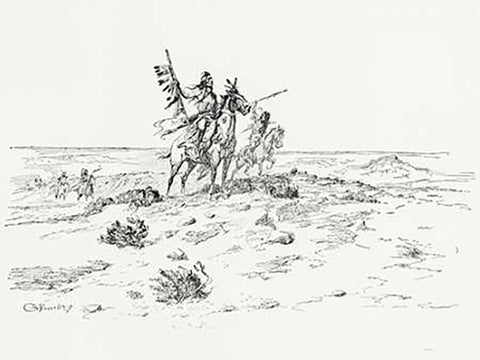 The Indian of the Plains as he was, 1899 White Modern Wood Framed Art Print with Double Matting by Russell, Charles