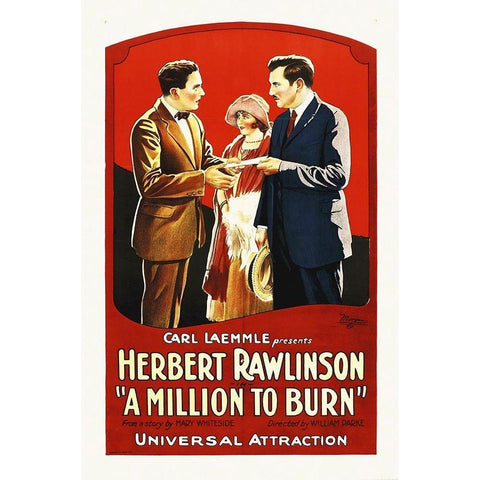 A Million To burn, 1923 Gold Ornate Wood Framed Art Print with Double Matting by Hollywood Photo Archive