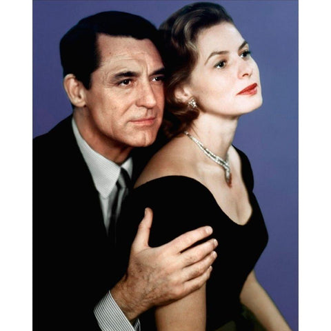Cary Grant with Ingrid Bergman Black Modern Wood Framed Art Print with Double Matting by Hollywood Photo Archive