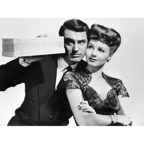 Cary Grant with Janet Blair White Modern Wood Framed Art Print by Hollywood Photo Archive
