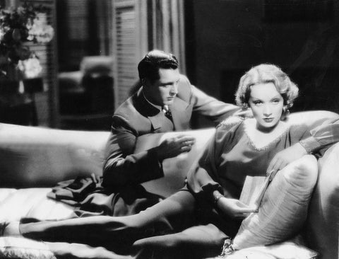 Cary Grant with Marlene Dietrich - Blonde Venus White Modern Wood Framed Art Print with Double Matting by Hollywood Photo Archive
