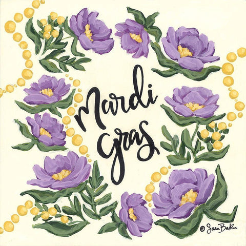 Floral Mardi Gras Gold Ornate Wood Framed Art Print with Double Matting by Baker, Sara