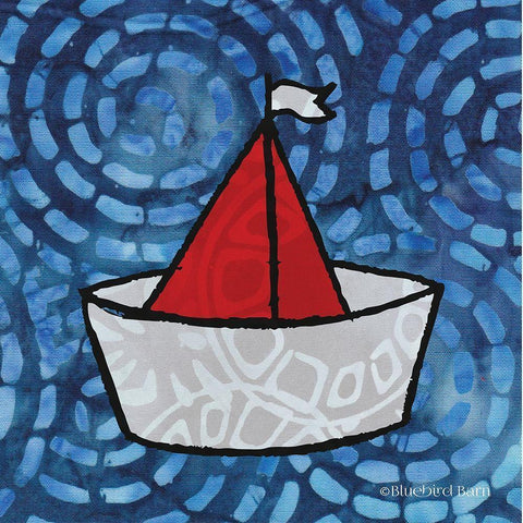 Whimsy Coastal Sailboat Black Modern Wood Framed Art Print by Bluebird Barn