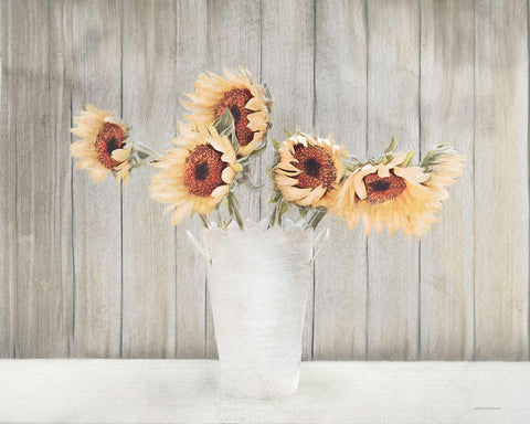 Country Sunflower Vase White Modern Wood Framed Art Print with Double Matting by Bluebird Barn