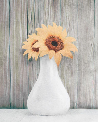 Farmhouse Sunflowers White Modern Wood Framed Art Print with Double Matting by Bluebird Barn