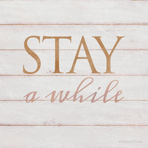 Stay A While White Modern Wood Framed Art Print with Double Matting by Bluebird Barn