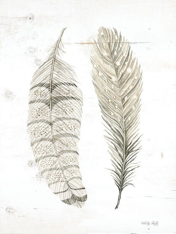 Feather I White Modern Wood Framed Art Print with Double Matting by Jacobs, Cindy