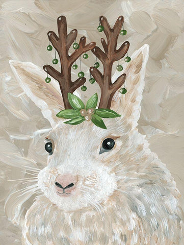 Christmas Bunny White Modern Wood Framed Art Print with Double Matting by Jacobs, Cindy