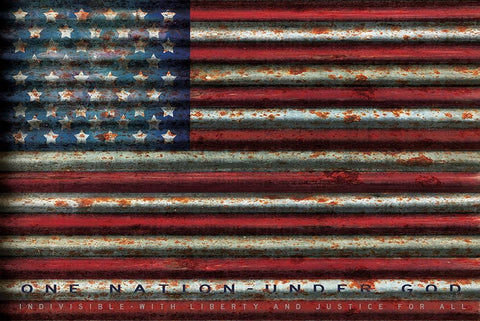 American Flag on Metal White Modern Wood Framed Art Print with Double Matting by Jacobs, Cindy