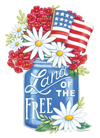 Land of the Free Blue Mason Jar White Modern Wood Framed Art Print with Double Matting by Strain, Deb