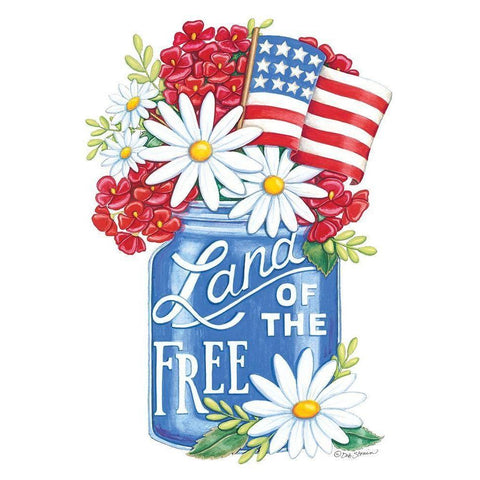 Land of the Free Blue Mason Jar White Modern Wood Framed Art Print by Strain, Deb