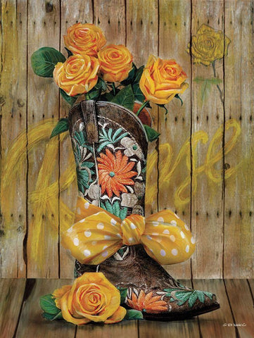 Rosey Cowboy Boots I Black Ornate Wood Framed Art Print with Double Matting by Wargo, Ed