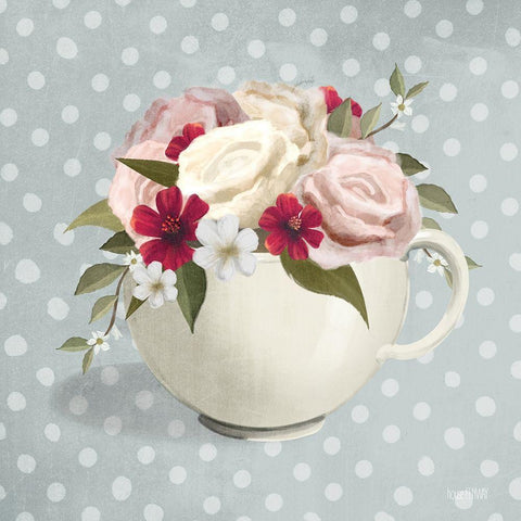 Polka Dot Coffee-Tea Rose White Modern Wood Framed Art Print by House Fenway