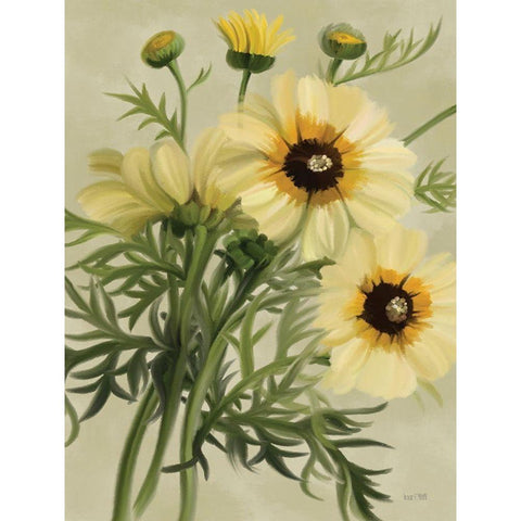 Moody Daisies Gold Ornate Wood Framed Art Print with Double Matting by House Fenway